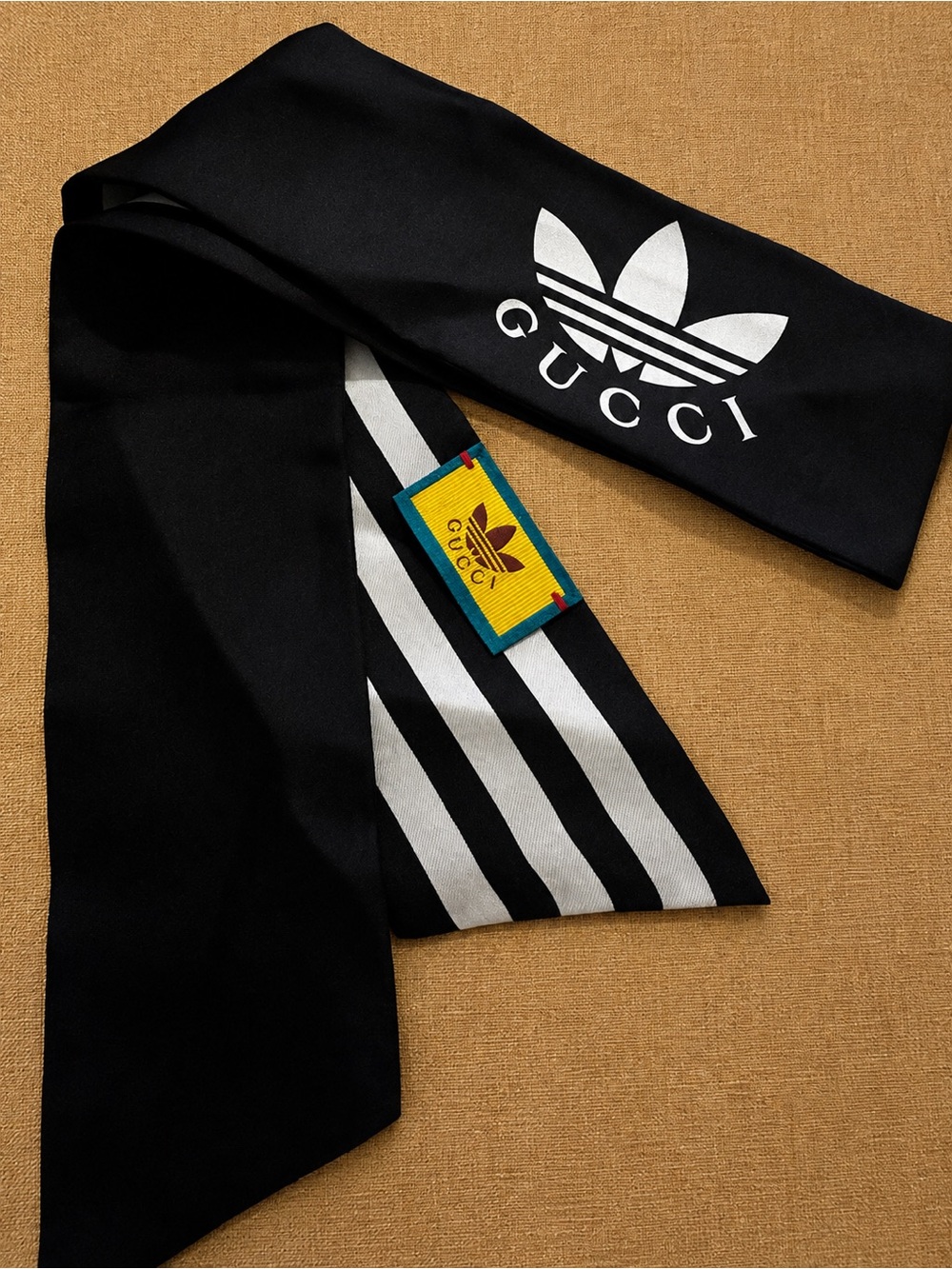 Gucci x Adidas Black and White Logo Silk Scarf